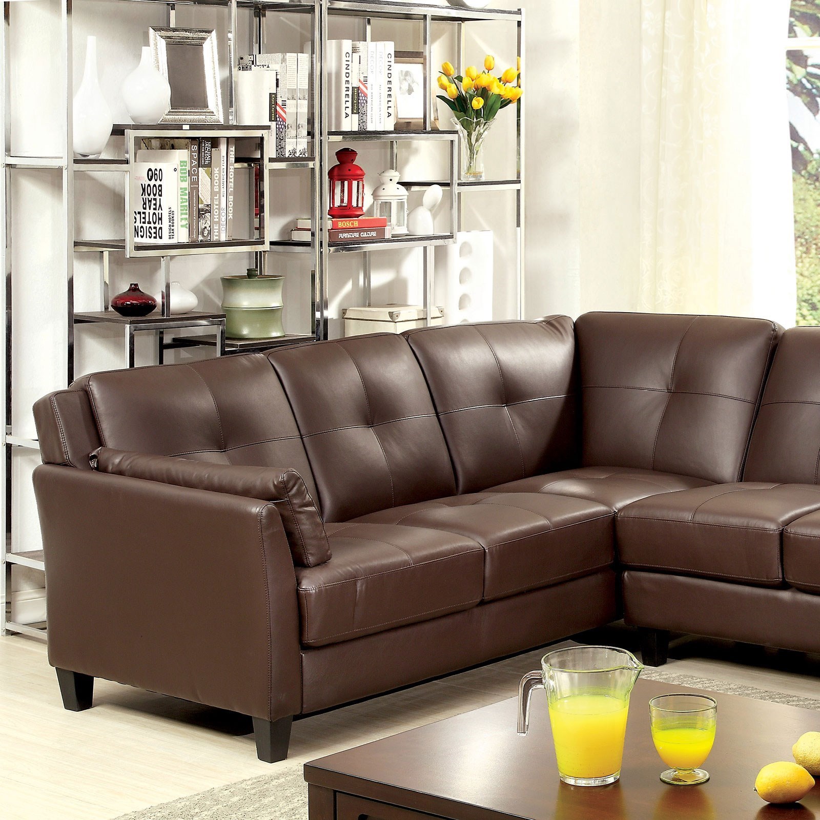 Furniture of america faux leather reclining sectional shop with chaise